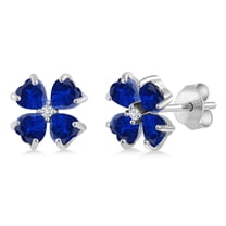 Gem Stone King 925 Sterling Silver Blue Created Sapphire and White Lab Grown Diamond Earrings for Women | 4.03 Cttw | Gemstone September Birthstone | Heart Shape 4MM