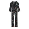 thumbnail image 4 of Jinhomg Women's Trendy Pajamas Sets 2 Piece Fall Winter Comfy Sleepwear Elegant Floral Print Long Sleeve Top and Straight Leg Pants Summer Saving Black M, 4 of 6