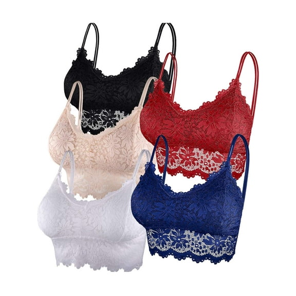 Lava 5 Pcs Lace Bralettes for Women Bralette Padded Sexy Deep V Lingerie Bra Tops Lace Bandeau Bra L