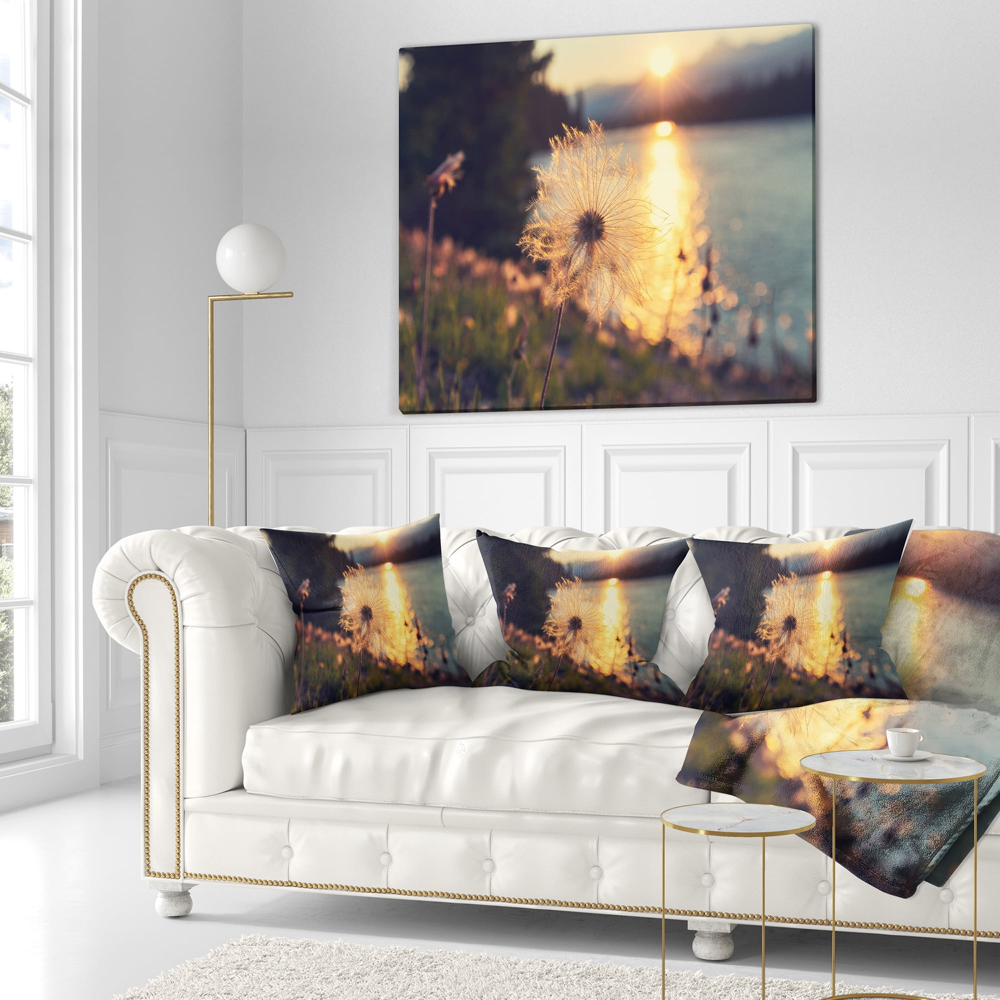 Designart Arctic Cotton Flowers At Sunset - Floral Throw Pillow - 18x18
