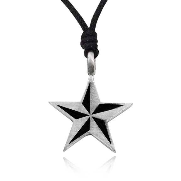New 5-Pointed Star Silver Pewter Charm Necklace Pendant Jewelry With Cotton Cord