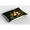 thumbnail image 2 of Ambesonne Cartoon Pillow Sham 2 Pack, Forest Elf in Cocoon Night, 26"x20", Green Brown, 2 of 3