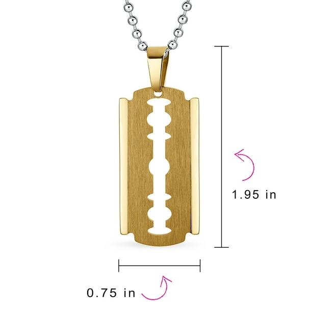 Personalize Hip Hop Biker Rock Large Razor Blade Dog Tag Pendant Necklace  for Men Gold Tone Stainless Steel 20 Inch Ball Chain Customizable 