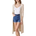 thumbnail image 3 of Women's Midi Length Cardigan, Ice Silk Blend Open Front Knit Cover Up, Lightweight and Breathable for Spring Summer Layering, Beach Cover Ups, and Casual Wear-Beige, 3 of 5
