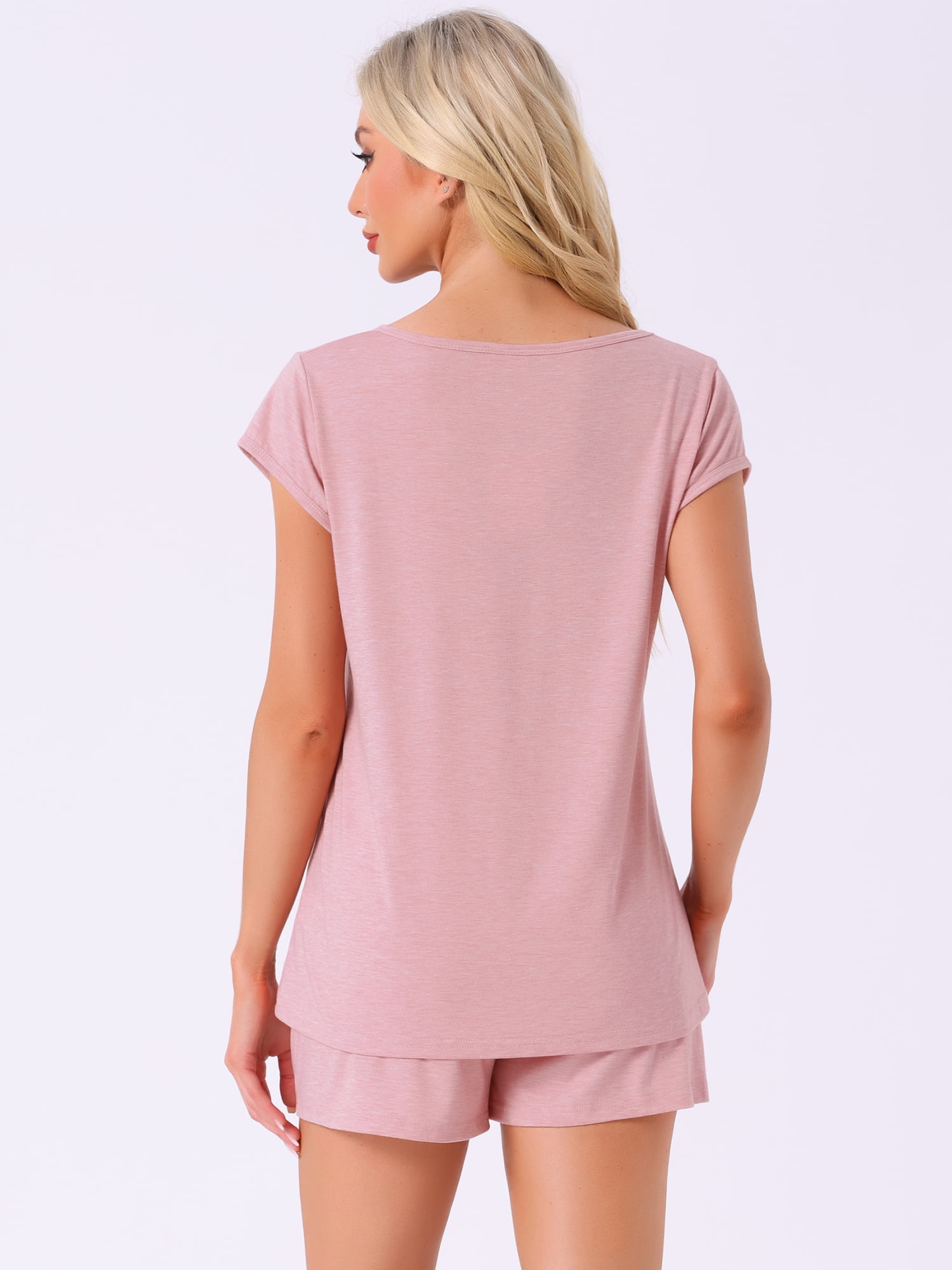 DARING DIVA 2 Pieces Lounge Knit Tee and Shorts Pajama Set S Pink