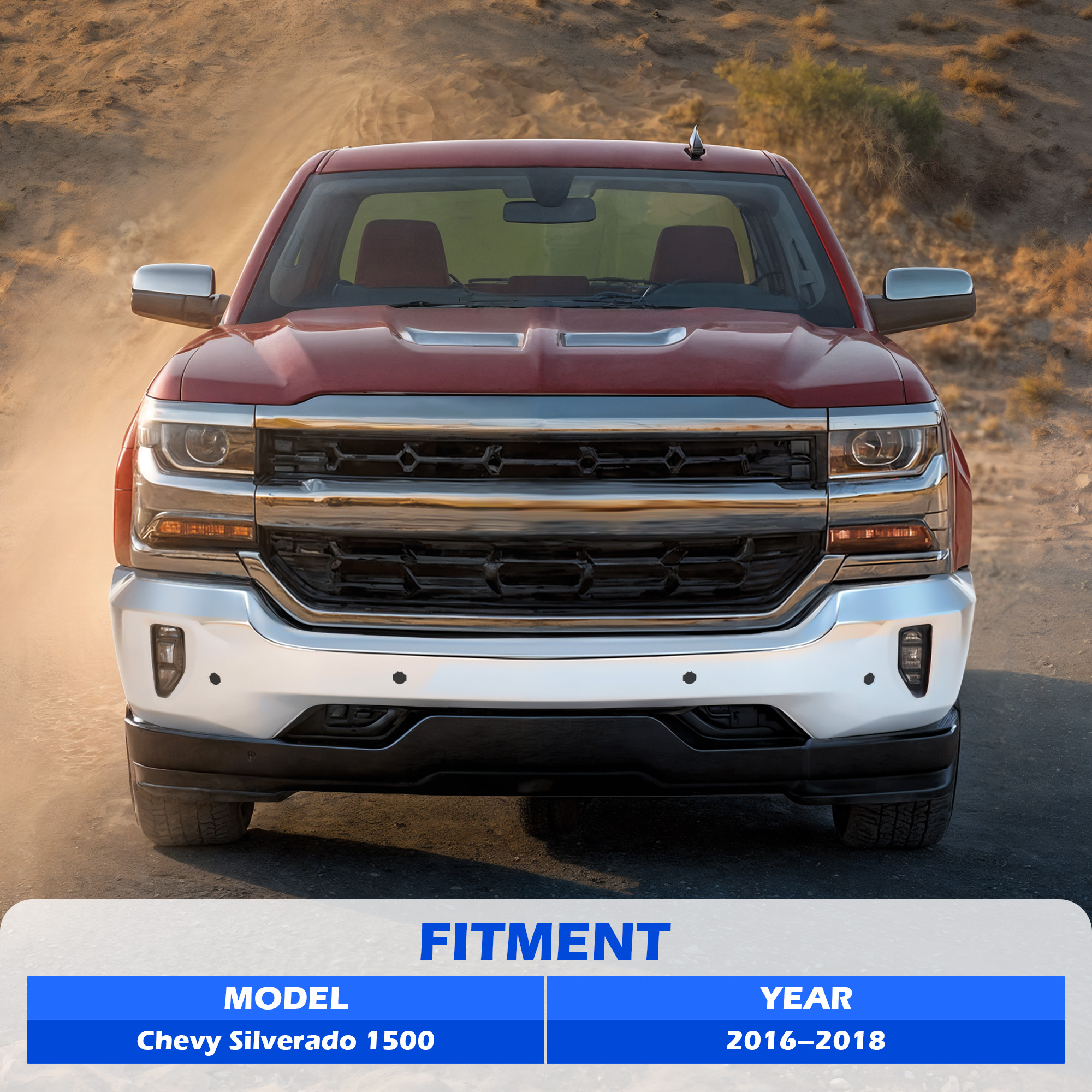 Front Bumper for 16-18 Chevy Silverado 1500 w Fog & Parking Holes Chrome