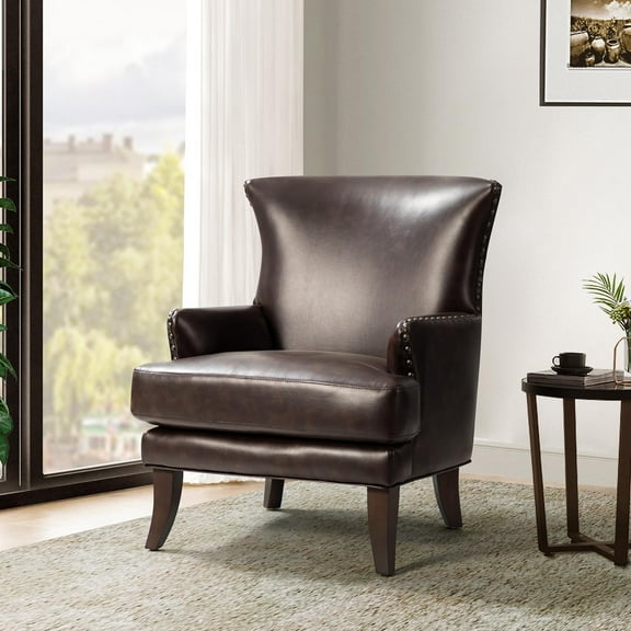 Vegan Leather Accent Chair Modern Upholstered Lounge Armchair Home Living Room Brown
