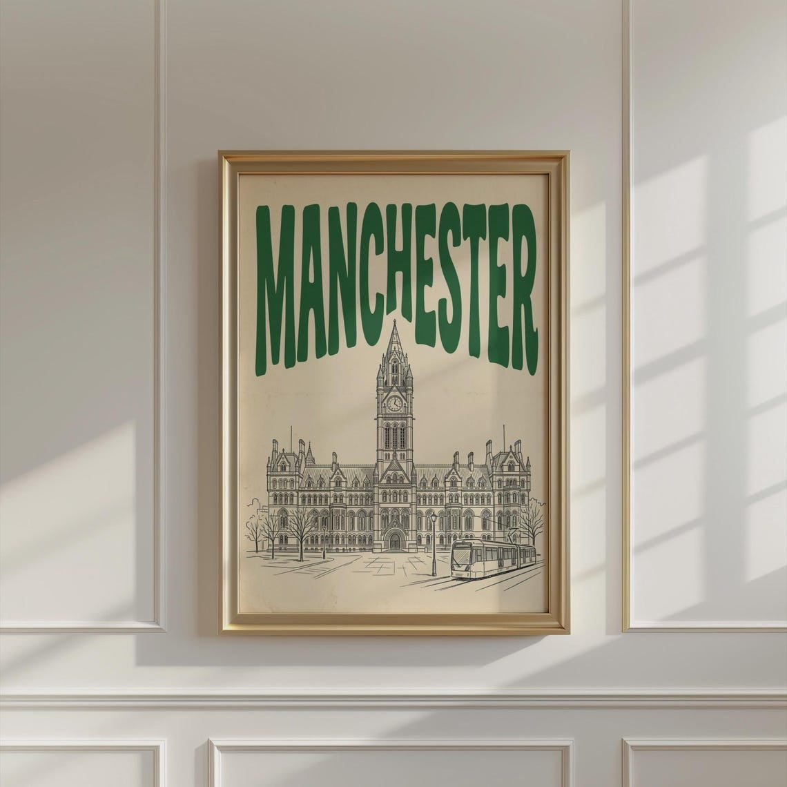 Manchester Town Hall Retro Travel Poster For Historic City Decor