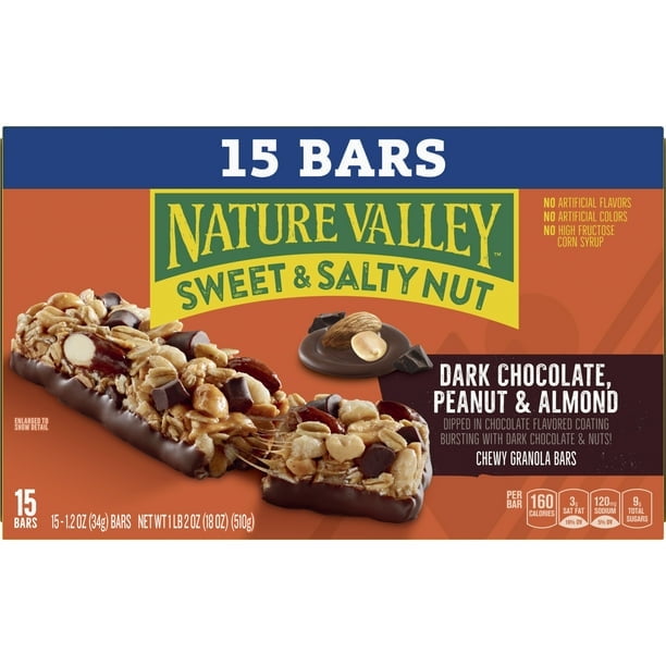 Nature Valley Sweet and Salty Nut Bars, Dark Chocolate Peanut Almond, 15 Bars, 18 OZ - Pack of 2