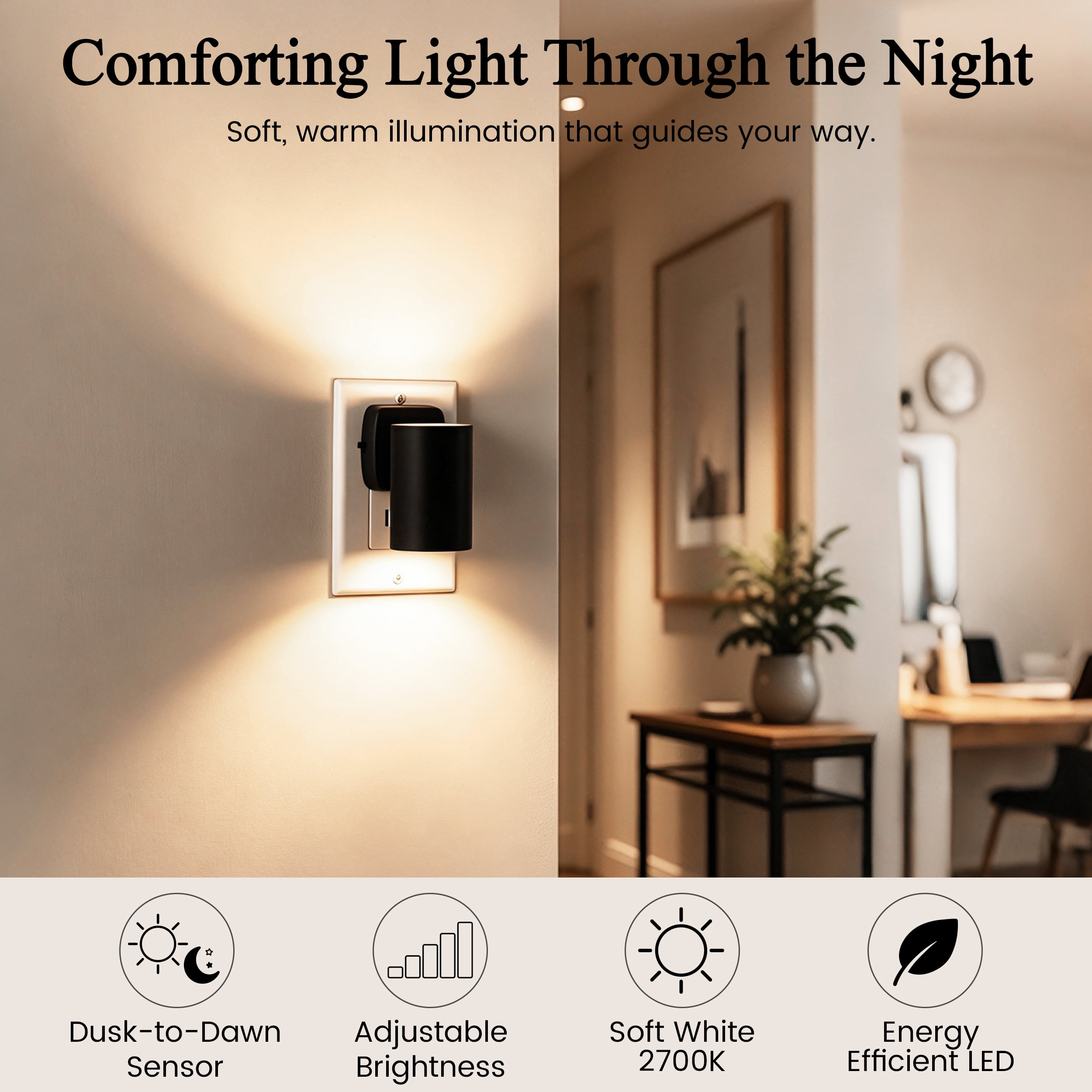 Better Homes & Gardens Black LED Night Light, Soft White - Walmart.com