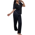 thumbnail image 2 of uublik Pajamas for Women Set 2 Piece Lounge Set Casual Short Sleeve Tops and Pants Loungewear Matching Sleepwear Black, 2 of 5