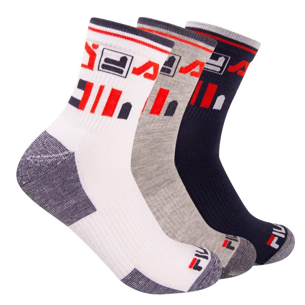 Fila Men's 3-Pack Heritage Stripe Shortie Crew Socks White/Gray/Navy ...