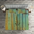 thumbnail image 2 of Ambesonne Vintage Quilted Coverlet 3 Pcs, Rustic Old Wooden Door Look, King Size, Brown and Mint, 2 of 2