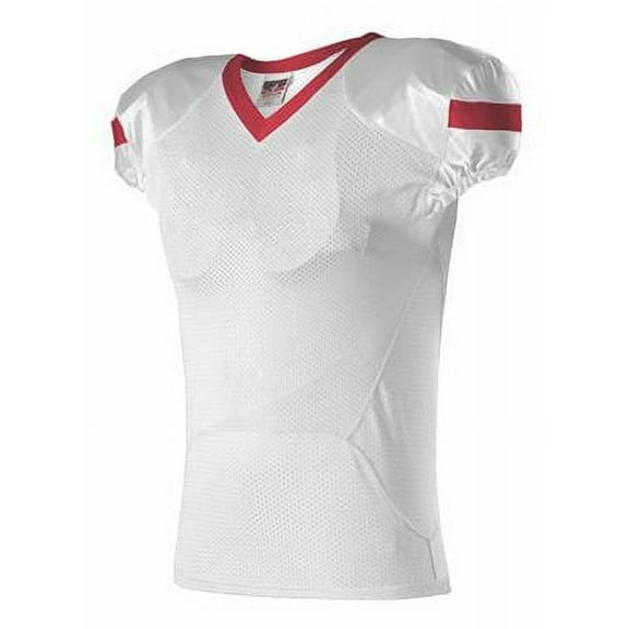 Alleson Athletic Youth Pro Flex Cut Belt Length Football Jersey 754Y White/ Red XL