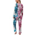 thumbnail image 4 of YOIAVAIOY Ensemble de Pyjama pour Femmes à Imprimé de Noël, Blocs de Couleur, Ensembles de Pyjama Graphiques de Noël, 2 Pcs, T-Shirts à Col Rond et Pantalons à Jambe Grand, Tenue de Nuit Décontractée Assortie, Violet G, 4 of 6