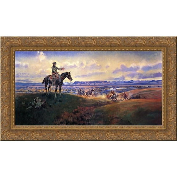 Charles M. Russell and His Friends 24x16 Gold Ornate Wood Framed Canvas Art by Charles M. Russell