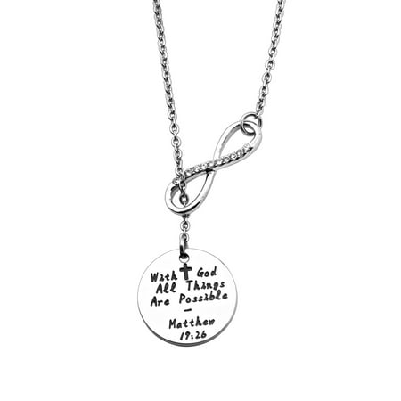 Inspirational Cross (Sliver With God All Things are Possible Infinity Cross Necklace Religious Jewelry Inspirational)
