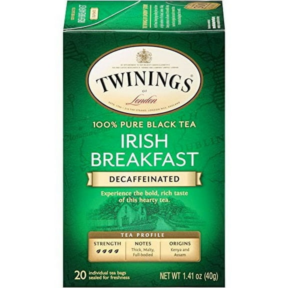 Twinings of London Decaffeinated Irish Breakfast Tea, 20 Count (Pack of 6)
