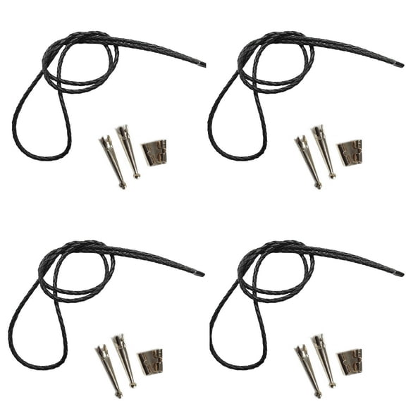 Blank Bolo Tie Kit Standard Slide Smooth Tip Silvertone Parts Black Vinyl Pk/4