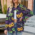thumbnail image 6 of LEKWK Mardi Gras Shirts for Women Fun Party Food Graphic Print Dress Blouses Long Sleeve Button Down Casual Daily Outfits, 6 of 8