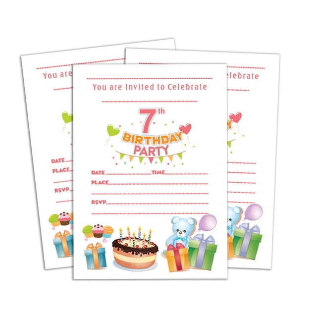 Darling Souvenir White Birthday Invitation Card 28 Pcs Fill or Write In Blank Invites Printable Party Supplies 5 x 7 Inches