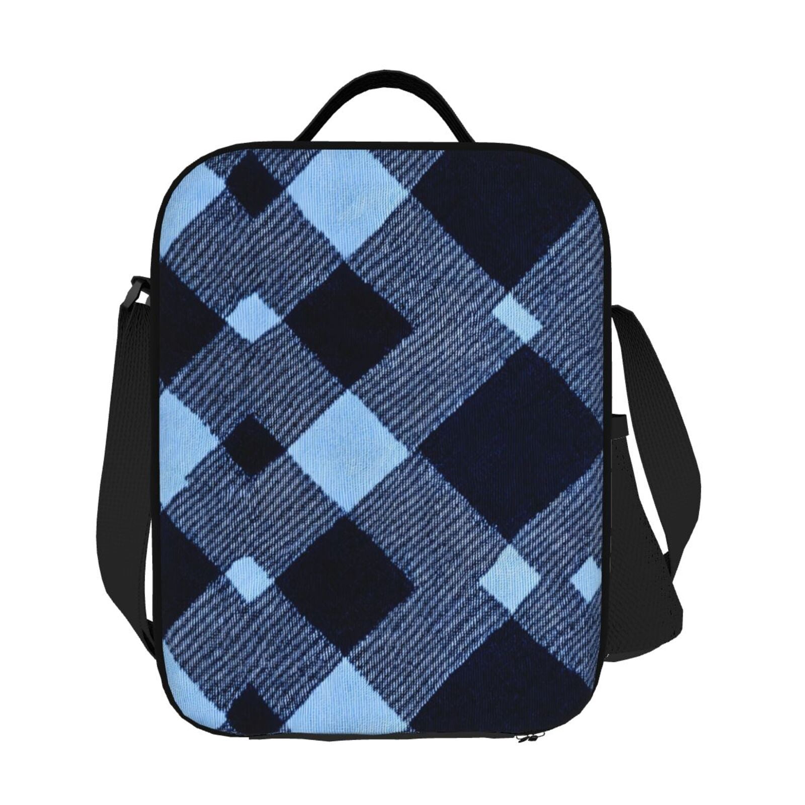 Thermal Insulation One Shoulder Portable Bento Bag Can Be Reused 8×10.5in For Carrying Drinks Bento Box Fruit Snacks Argyle Plaid Blue_3