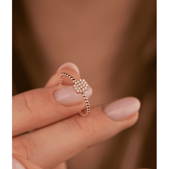 14K Solid Gold Square Flat CZ Ring