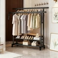 thumbnail image 4 of Yucurem Clothes Rack, Rolling Clothing Racks with 2 Hanging Rods & 2-Tier Bottom Shelf, Bear up to 250lbs for Bedroom Storage (56"x47"x16" Black), 4 of 7