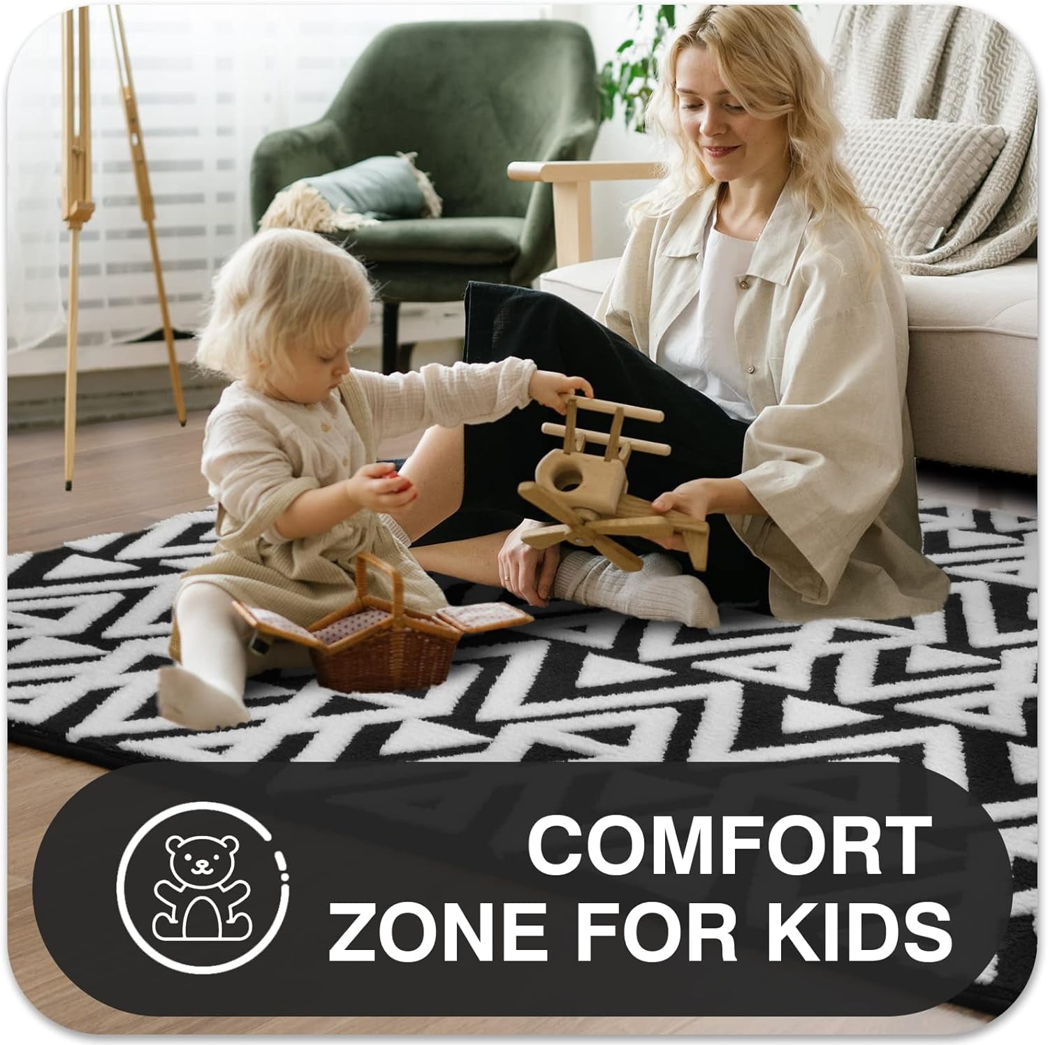 Lochas Soft Shaggy Rugs Geometric Area Rug Fluffy Carpet for Living Room Fluffy Accent Carpet Home Decor,5'x8',Black
