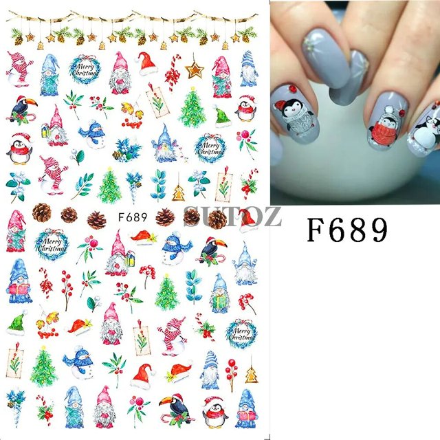 Pegatinas de Luz Navideña en relieve 5D para decoración de uñas, bolas de alce de Papá Noel rojo, deslizadores para manicura, GL5D-R013 de Navidad, 2023