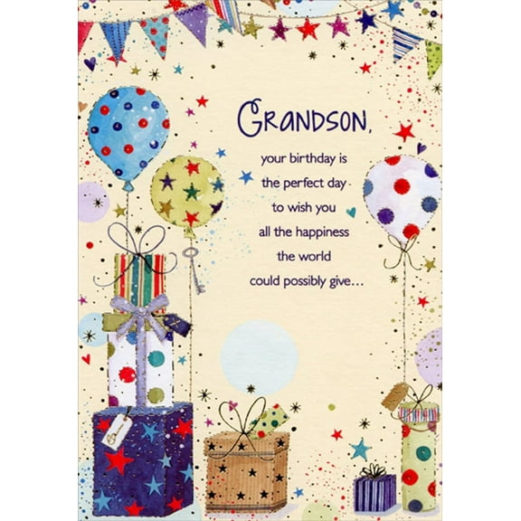 Designer Greetings The Perfect Day: Balloons and Gifts Birthday Card for Grandson
