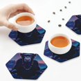 thumbnail image 7 of Gaeub Starry Sky Meditating Chimpanzees Print 6 Pcs Leather Coasters for Drinks ,Drink Coasters Sets,Drink Table Cup Coasters for Living Room Kitchen Coffee Decor,Hexagon, 7 of 7