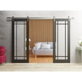 thumbnail image 3 of Sturdy Double Barn Door 64 x 80 inches | Lucia 2266 Matte Black Clear Glass | Stainless Steel 13FT Rail Hangers Heavy Set | Solid Panel Interior Doors, 3 of 6