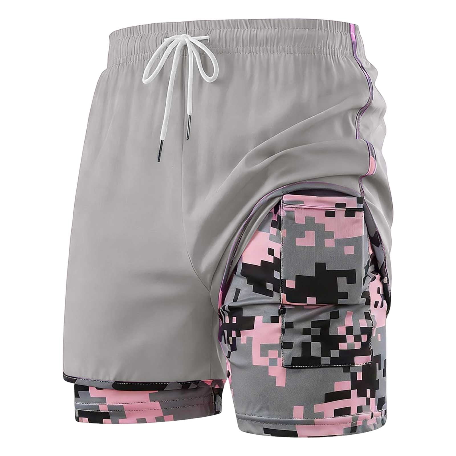 COMVALUE Womens Swim Trunks with Compression Liner Quick Dry 7 Inch Bathing Suit Beach Short with Zipper Pockets (Light Gray, XS)