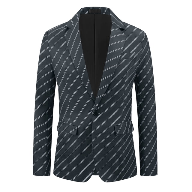 BLAZER RAYADO INSPIRE CHIC para Hombre, Chaqueta de Traje con Patrón de Rayas, Saco de Negocios Deportivo, Color Negro