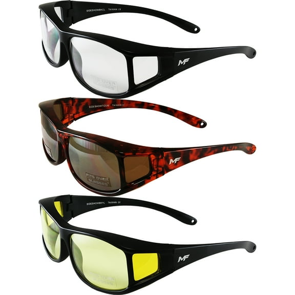 3 Motoframe Glasses 2 Black Frame Clear & Yellow Lens Tortoise Frame Driving Mirror Lens