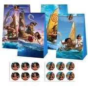 12 PCS Moana Kraft Paper Goodie Bag Small Gift Bags for Moana Party Supplies,Kids Birthday Game Party Kraft Paper Goodie Gift Bag Decorations