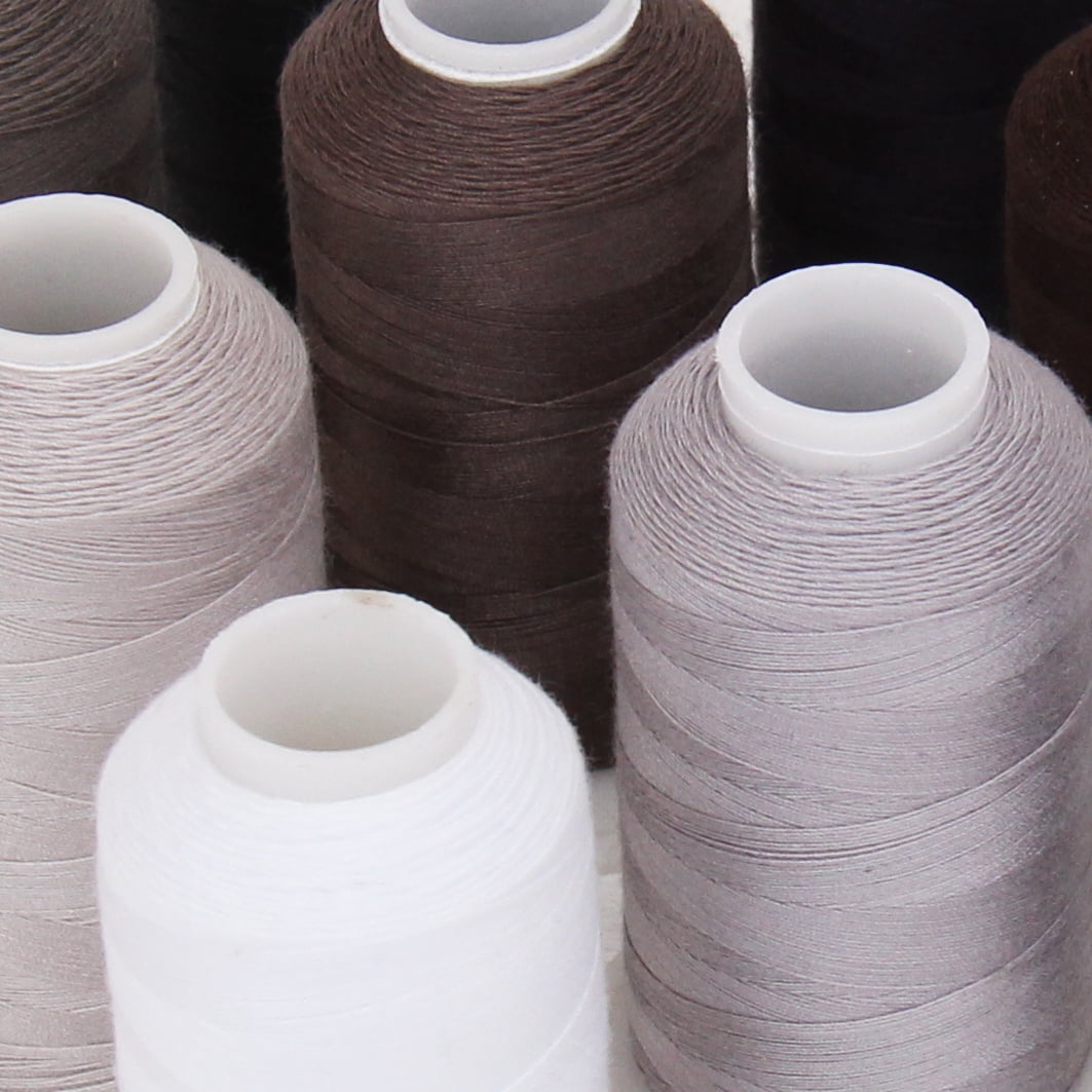 Polyester All-Purpose Sewing Thread 10 Cone Grey Shades Set - 600m Cones - Strong Lint Free Spun Polyester - 50S/3 Weight