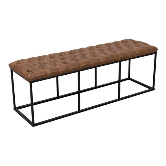 Pemberley Row Faux Leather Brown Bench Rectangular Button Tufting 52.25" Unassembled