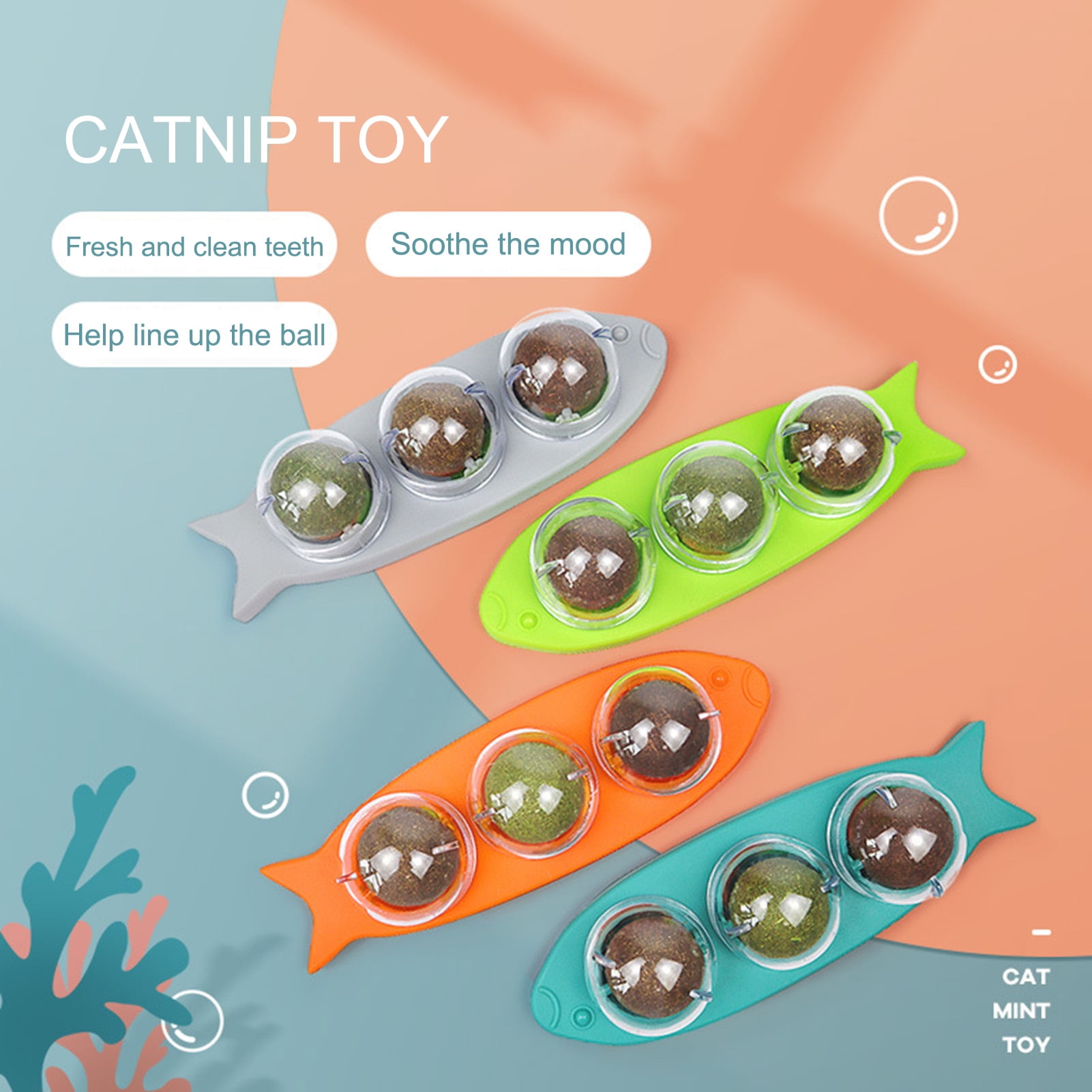 gotofar Pet Catnip Toy Rotating Design Teeth Cleaning Cat Snacks 3 in 1