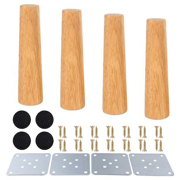 Muyoka Pluokvzr 4PCS Patas de Muebles de Madera, Patas de Sof谩 de Madera C贸nica Maciza de 9 cm Patas de Muebles de Reemplazo con Placa de Montaje y Tornillos y Tapetes Antideslizantes para sof谩 Mesa S