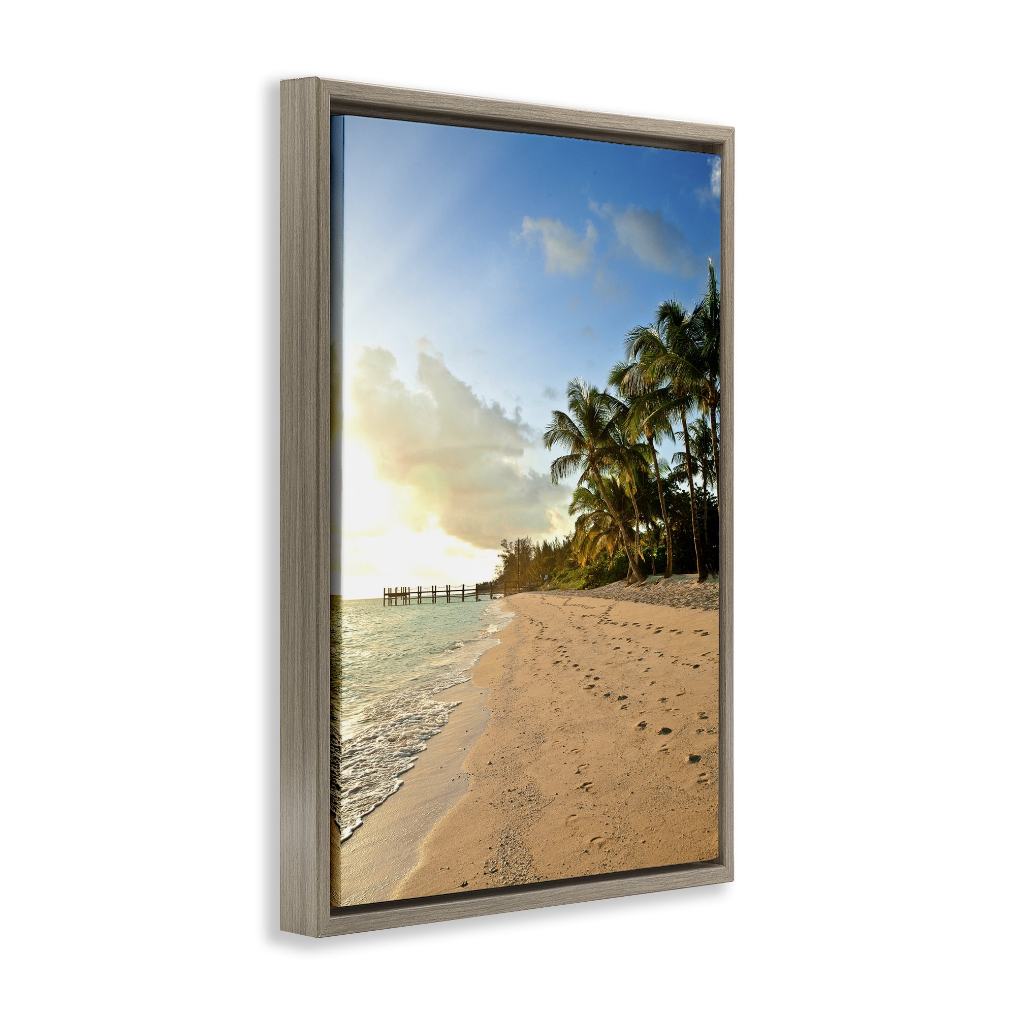 Stupell Industries Sandy Footprints Shore Coastal Photography Brown Floater Framed Canvas Art Print Wall Art, 21 x 31