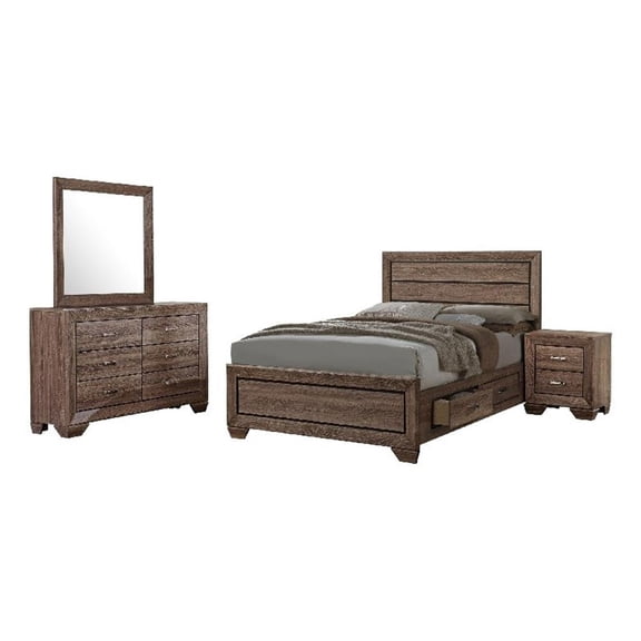Bello 4pc Queen Bedroom Set with Bed Storage- Washed Taupe Brown