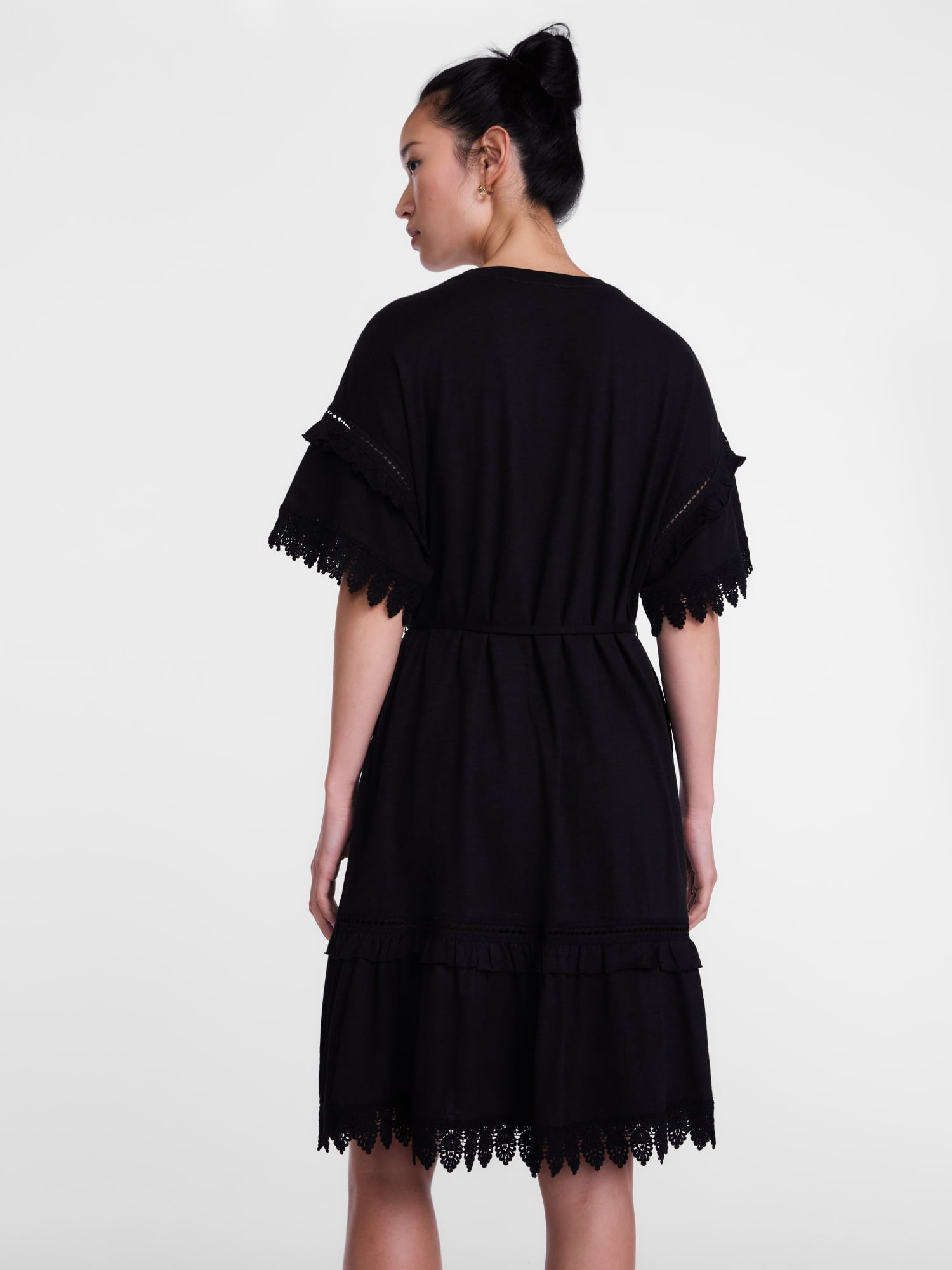Scenario Women's Lace Trim Knit Dress with Short Sleeves, Sizes XS-XXXL