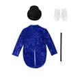thumbnail image 6 of TiaoBug Children's Magician Outfits 4Pcs Long Sleeve Sequins Tailcoat with Hat Magic Wand Gloves Set Blue 14, 6 of 7