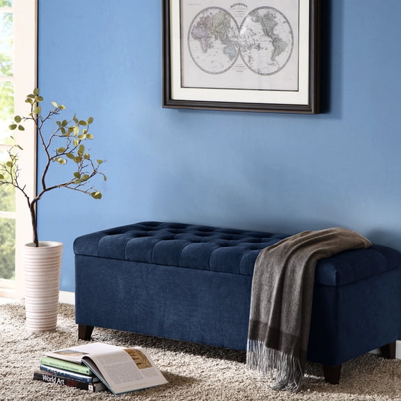 Top Bench With Storage - Navy Cover Black Legs And Upholstery