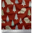 thumbnail image 1 of Soimoi Red Rayon Fabric Bear & Tree Christmas Print Fabric by Yard 56 Inch Wide, 1 of 3