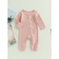thumbnail image 2 of Wassery Infant Baby Girls Long Sleeve Crew Neck Romper Solid Color Zipper Ribbed Jumpsuits Casual Spring Autumn Clothes 0-18M, 2 of 9