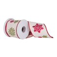 thumbnail image 1 of Red Green Snowflake Ivory Wired Ribbon, 4 in. x 5 yard, 1 of 1