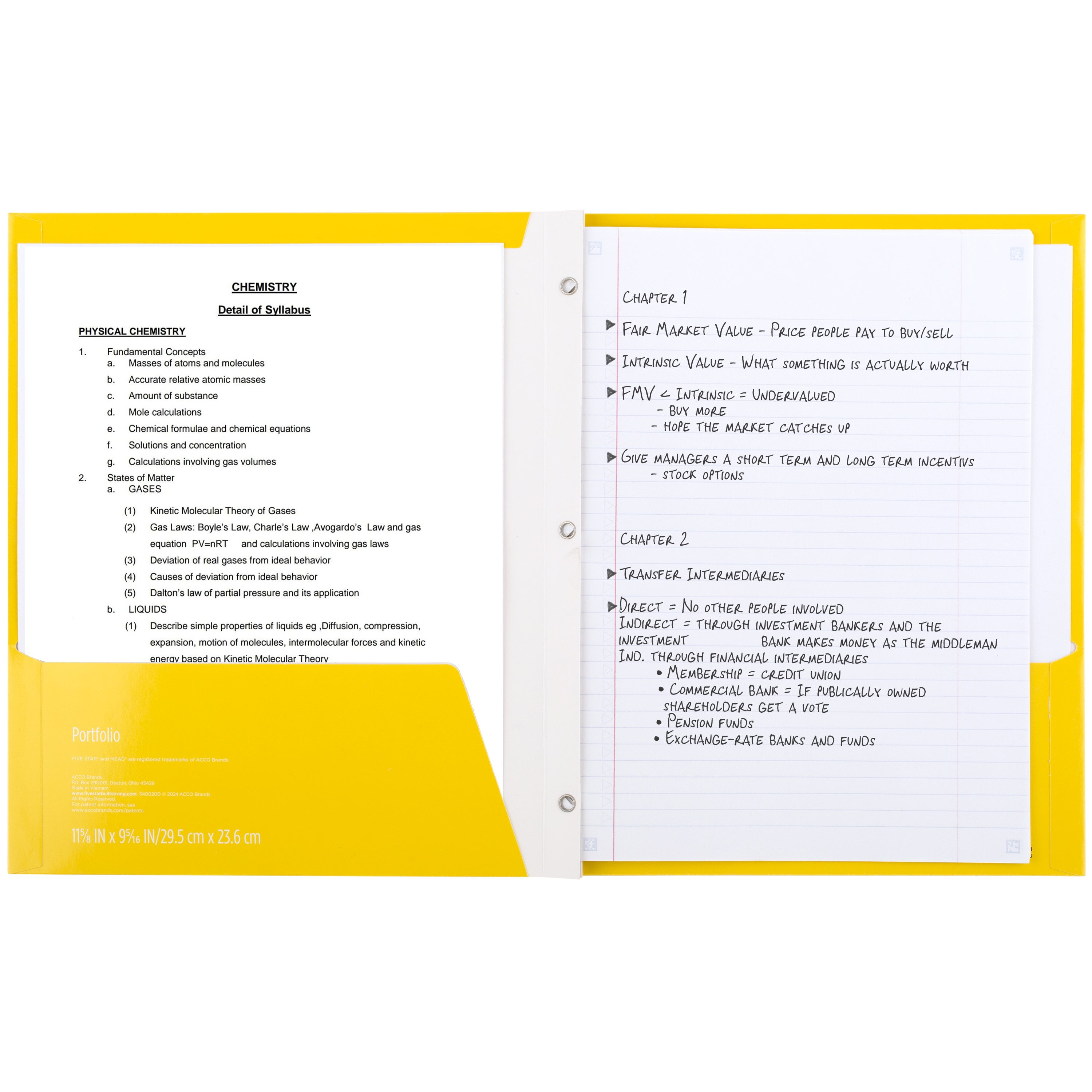 (3 pack) Five Star Pocket and Prong Paper Folder, Harvest Yellow